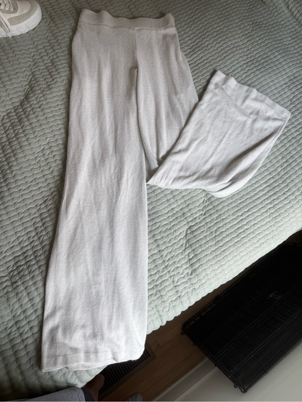 Elan Sparkle-Trim Light Gray Knit Sweater Pants